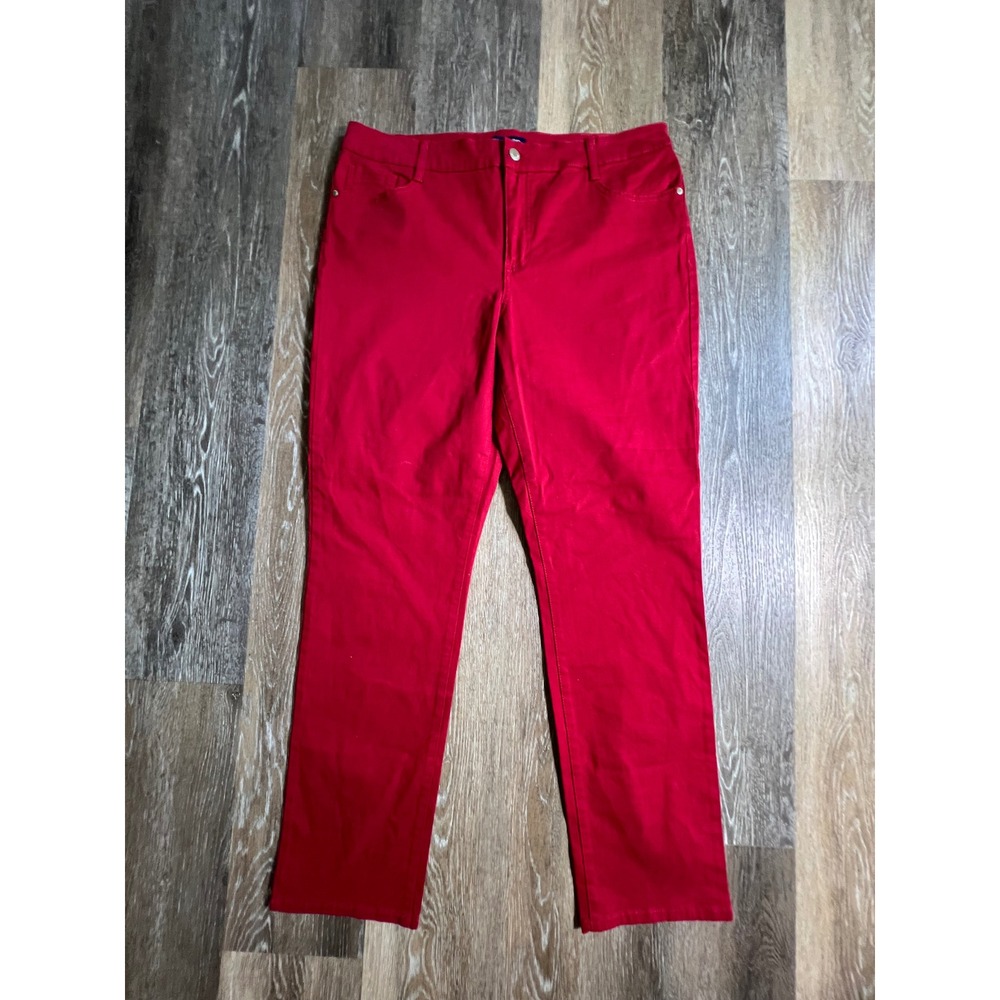 Bandolino Mandie Pants Women 14 Red Straight Leg Five Pocket Stretch 3452